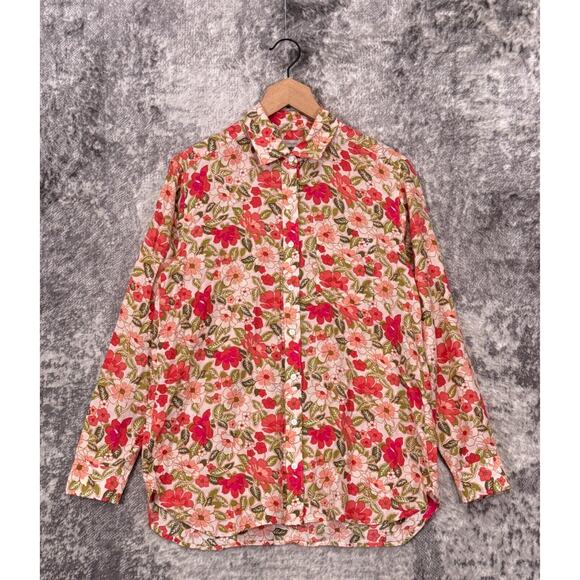 Outerknown Top XS Womens Silk Blend Floral Long Sleeve Button Shirt - Picture 1 of 8